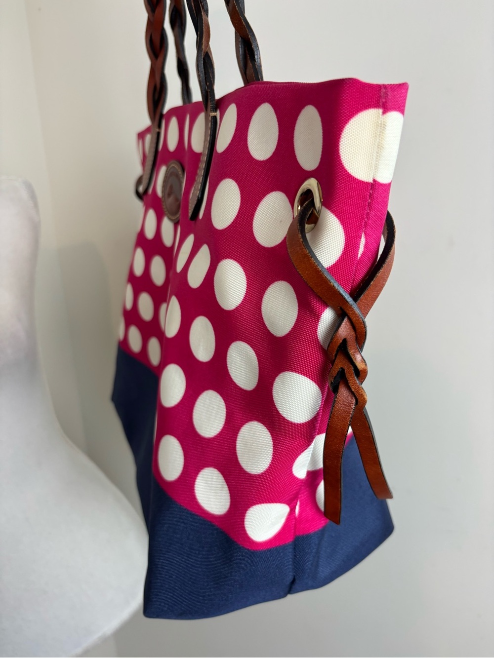 Dooney & Bourke Navy Polka Dot Nylon Tote Bag - Picture 4 of 12